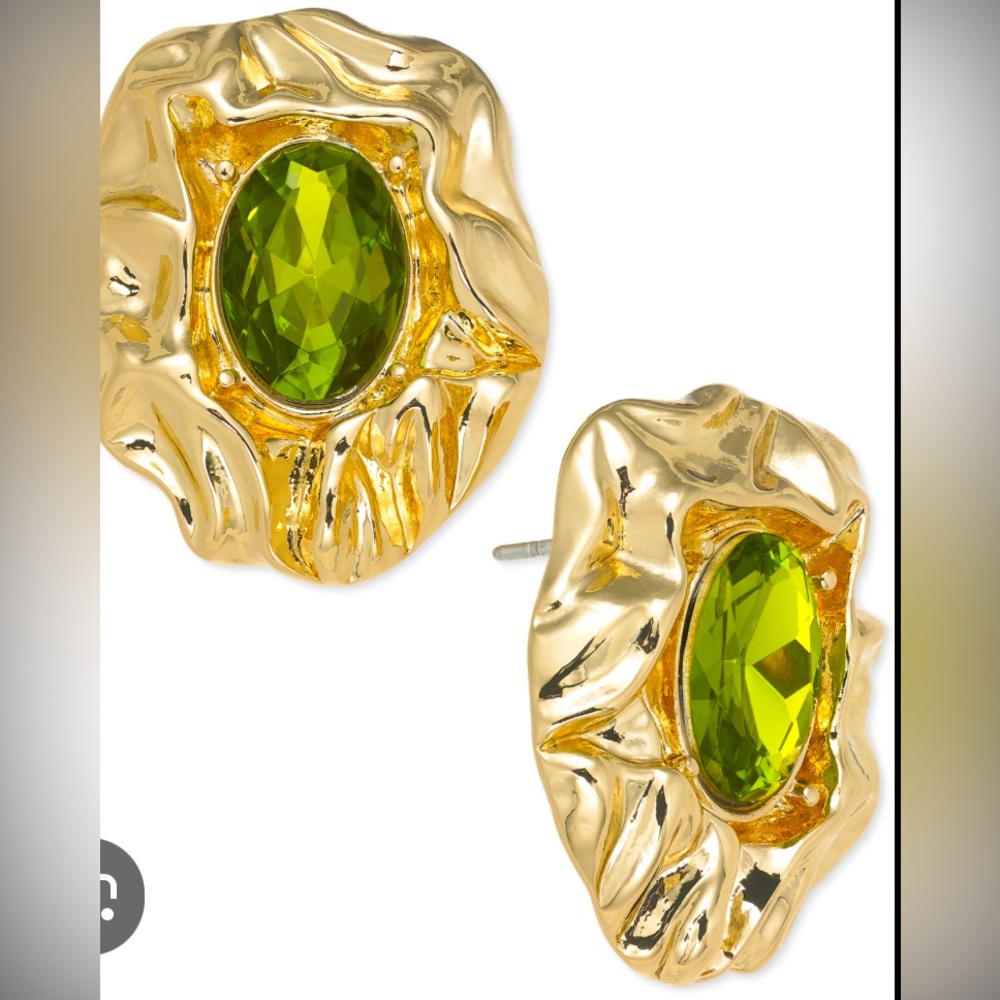 INC International Concepts Gold-Tone stone Hammered Flower Stud Earrings